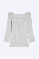 Verwaschenes Hellgrau-Melange - Henley-Shirt mit Dreiviertelärmeln - 4