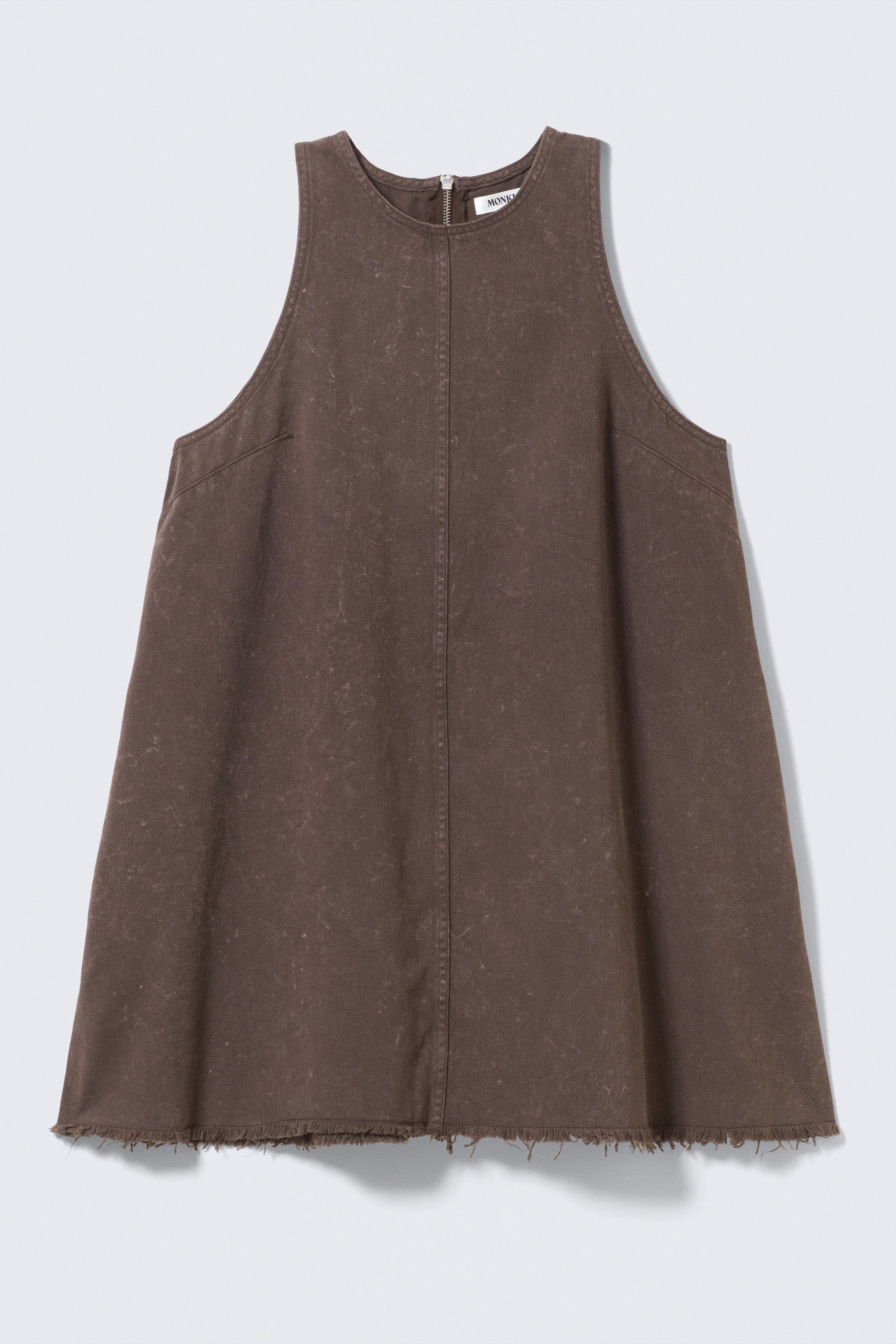 Washed Dark Brown - Sleeveless Cotton Twill Mini Dress - 4