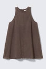 Washed Dark Brown - Sleeveless Cotton Twill Mini Dress - 4