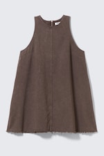 Washed Dark Brown - Sleeveless Cotton Twill Mini Dress - 0