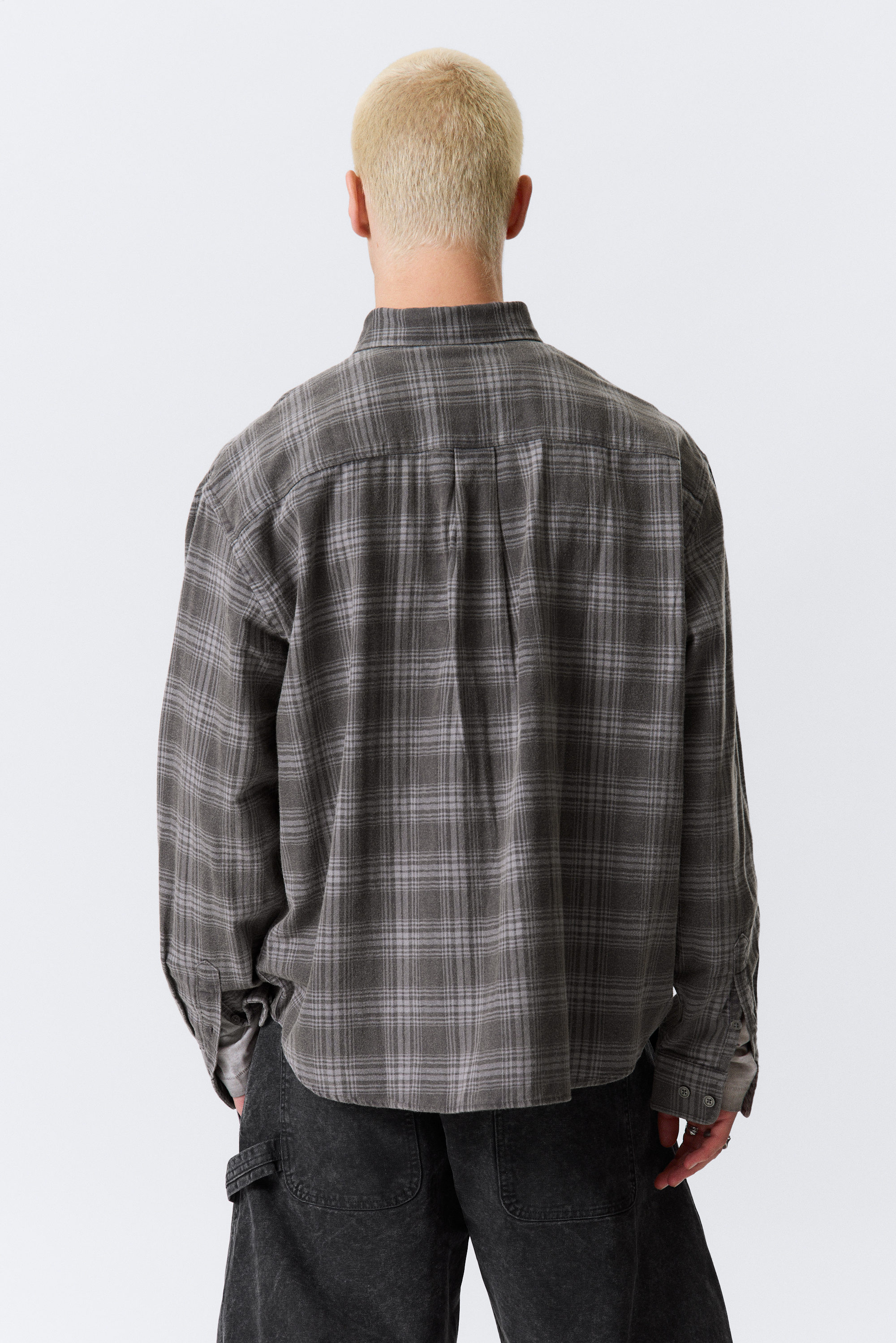 Checked Washed Grey - Washed Checked Button-Down Flannel Shirt - 5