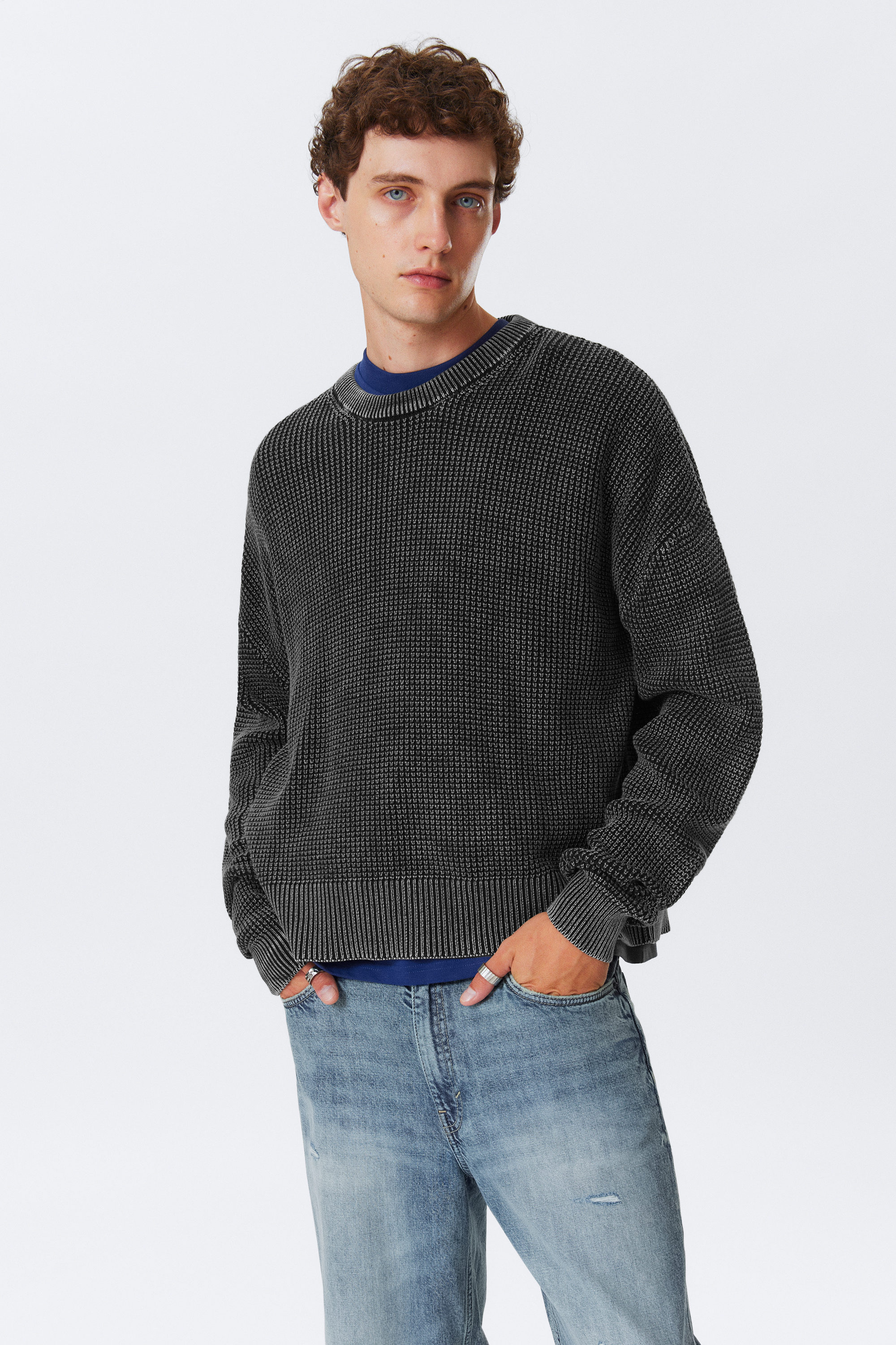 Washed Black - Washed Oversized Boxy Sweater - 1