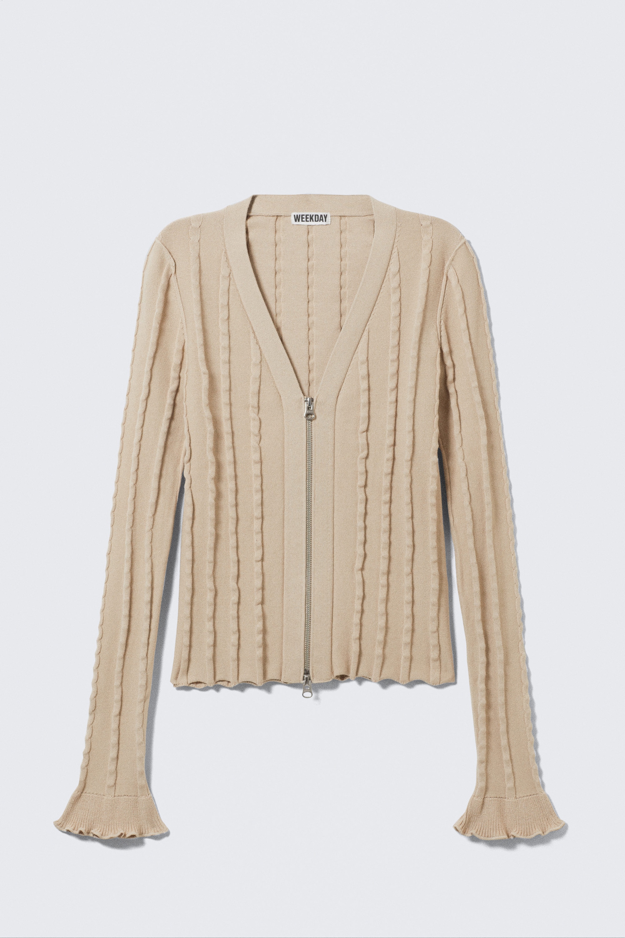Beige - Strukturerad cardigan med dragkedja - 1