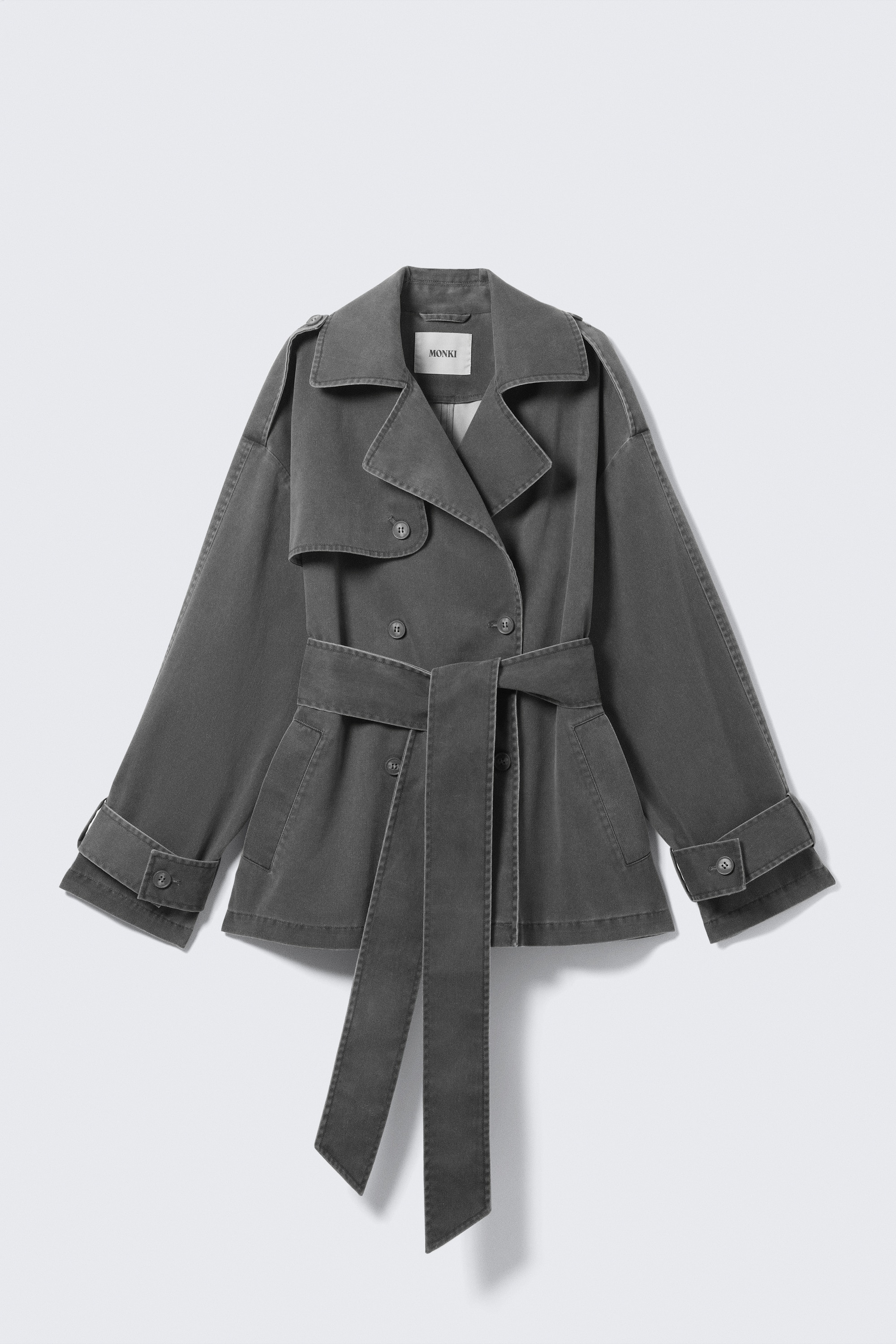 KURZER ZWEIREIHIGER TRENCHCOAT IN WASHED-OPTIK - Dunkelgrau