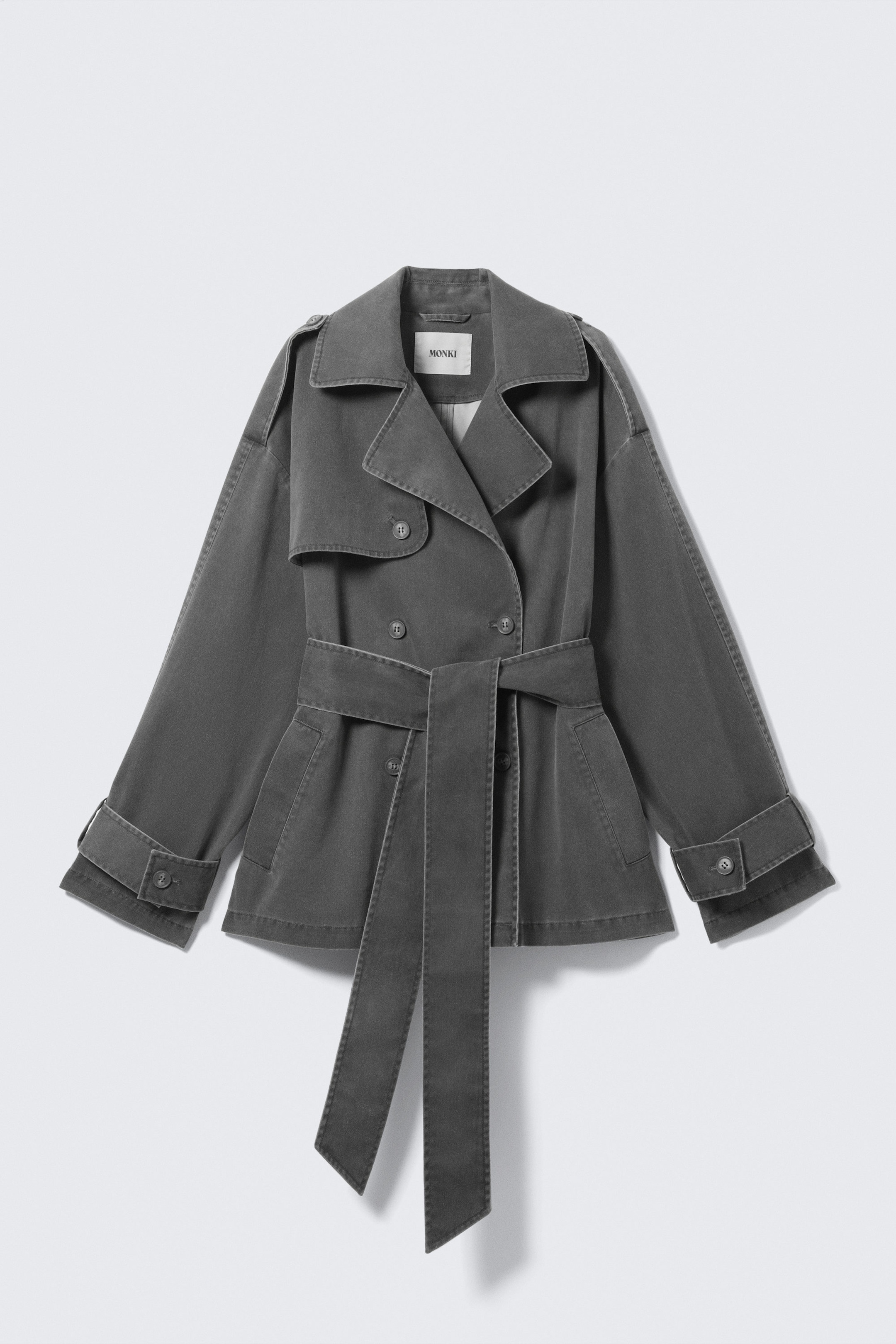 Mörkgrå - Kort tvättad trenchcoat med dubbelknäppning - 1