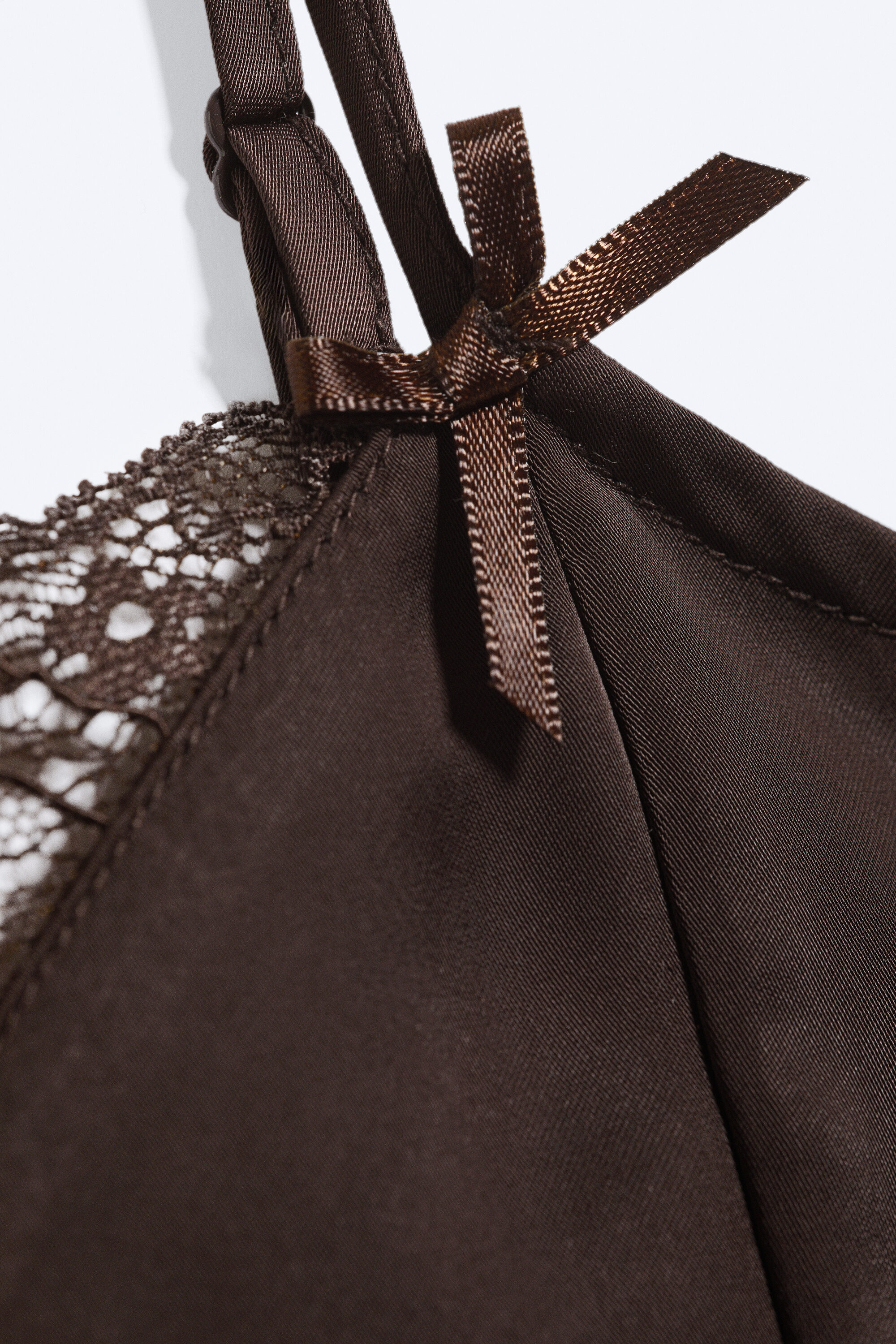 satin lace top - Dark Brown | Monki EU