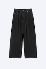 Noir - Pantalon baggy plissé en velours côtelé - 0