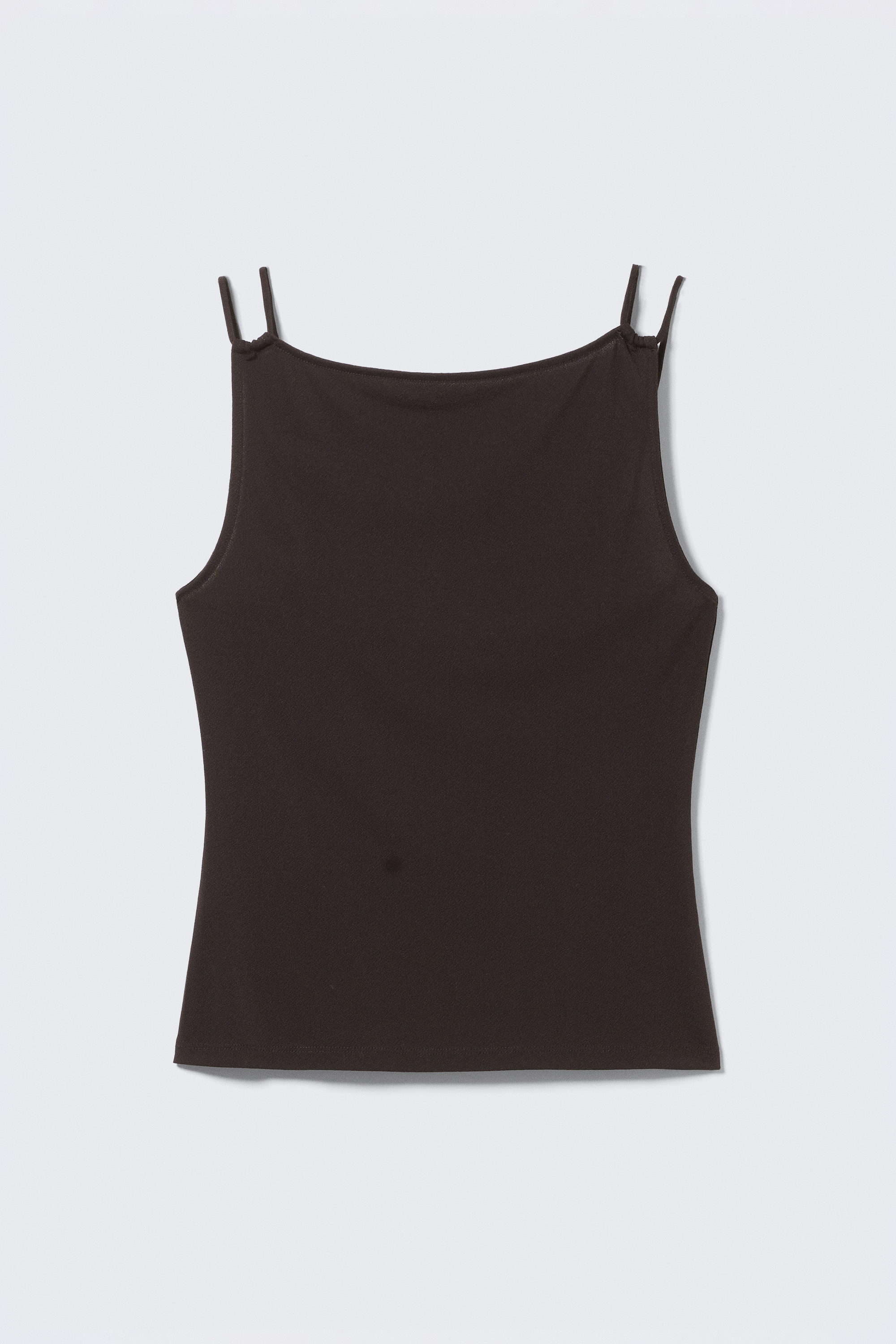 Dark Brown - Strappy Boat-Neck Jersey Tank Top - 1
