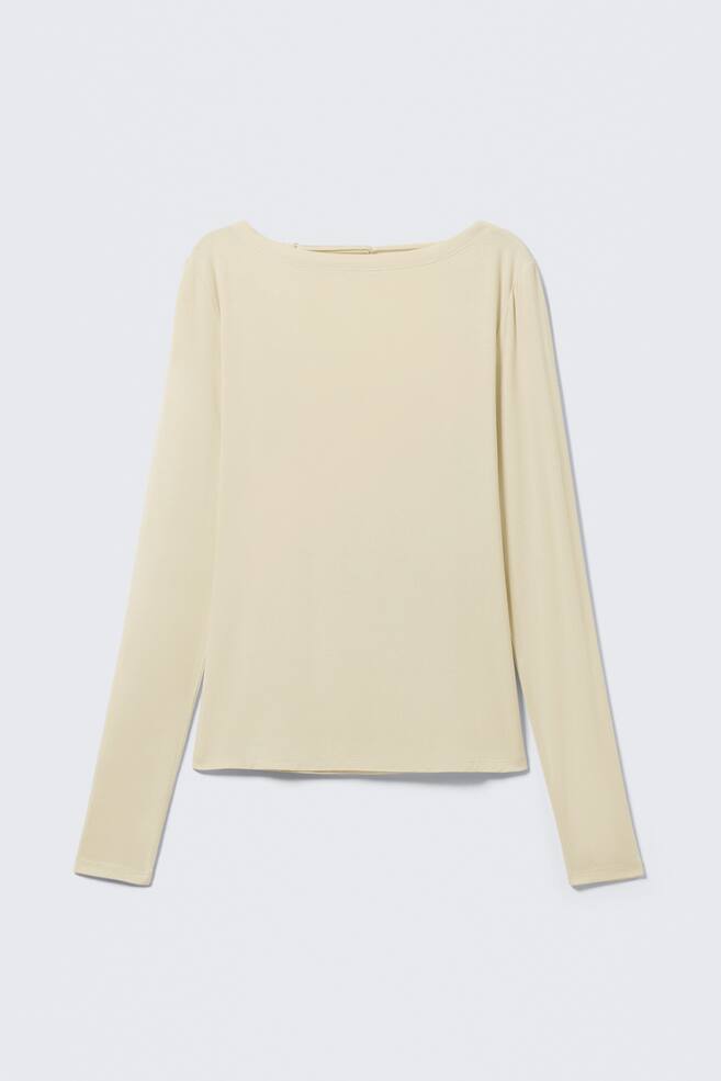 Slim Long-Sleeved Open Back Top - Light Dusty Beige/Black - 1