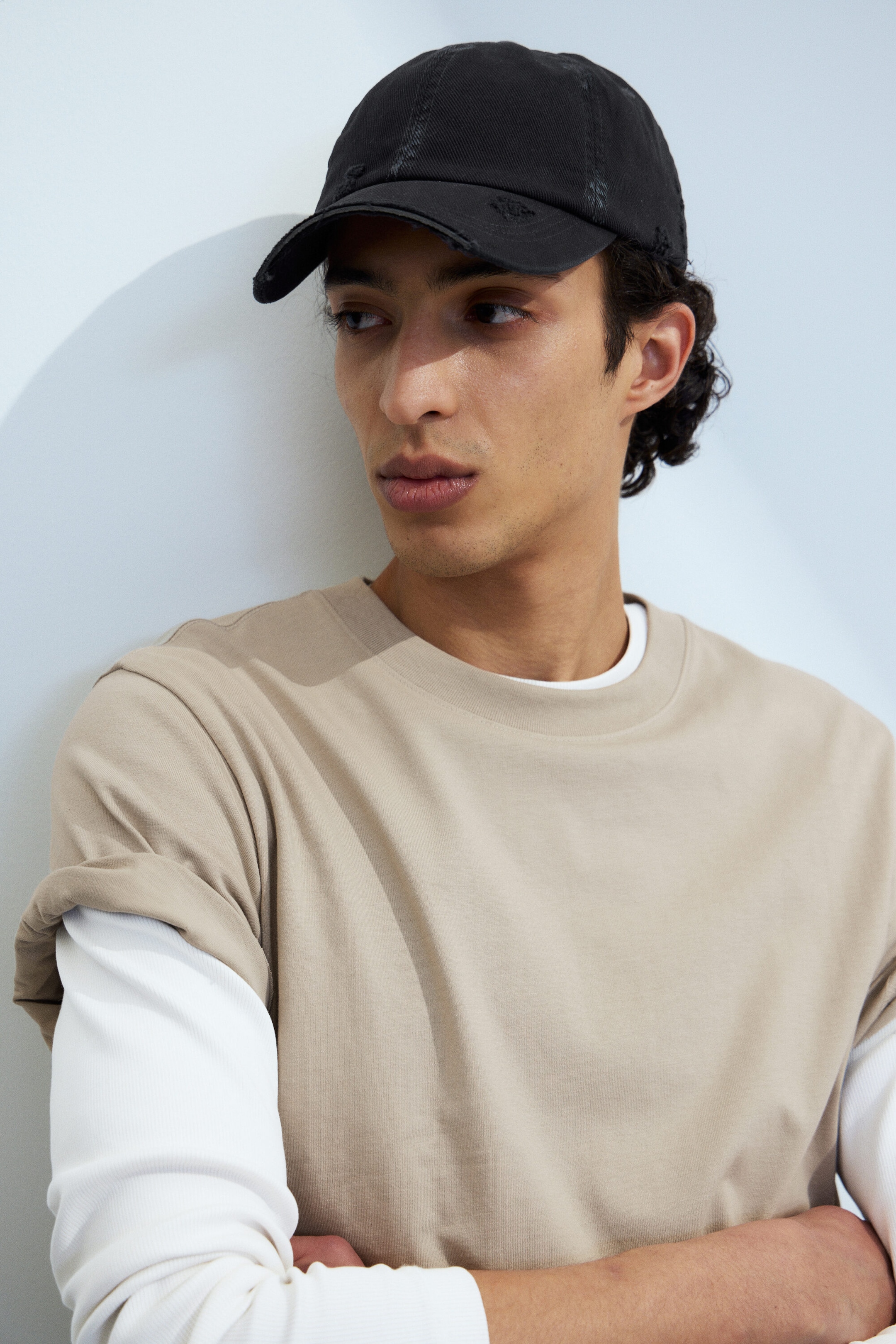 Cropped Black - Distressed Cotton Canvas Baseball Cap - 1