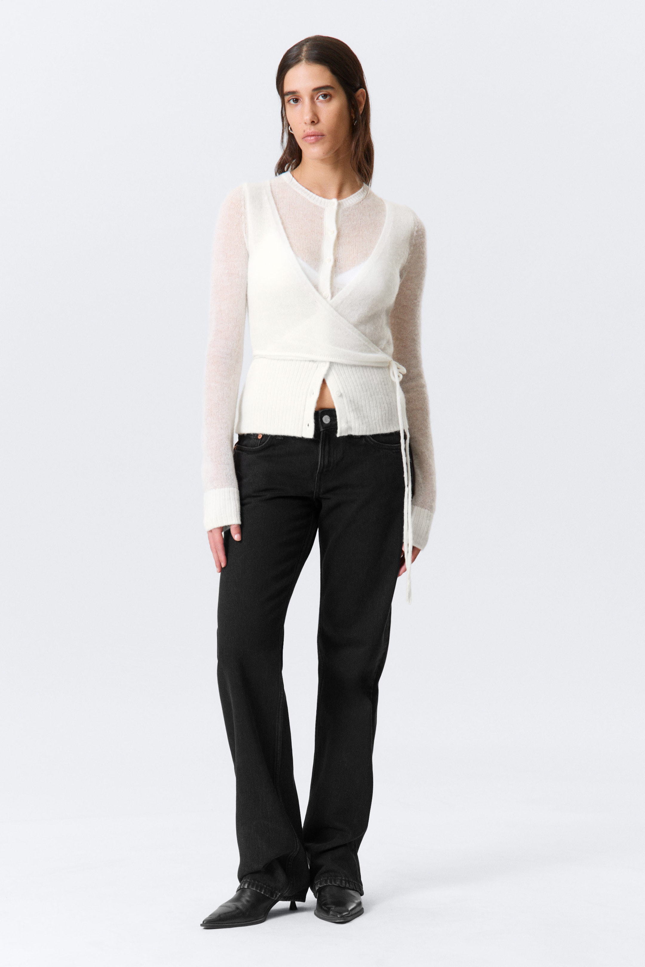 Weiß - Cardigan aus Wollmix mit Knöpfen und Wickeleffekt - 2