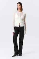 Blanc - Cardigan boutonné effet portefeuille en laine mélangée - 1