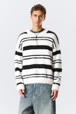 Black & White Stripes - Relaxed Striped Knitted Sweater - 0