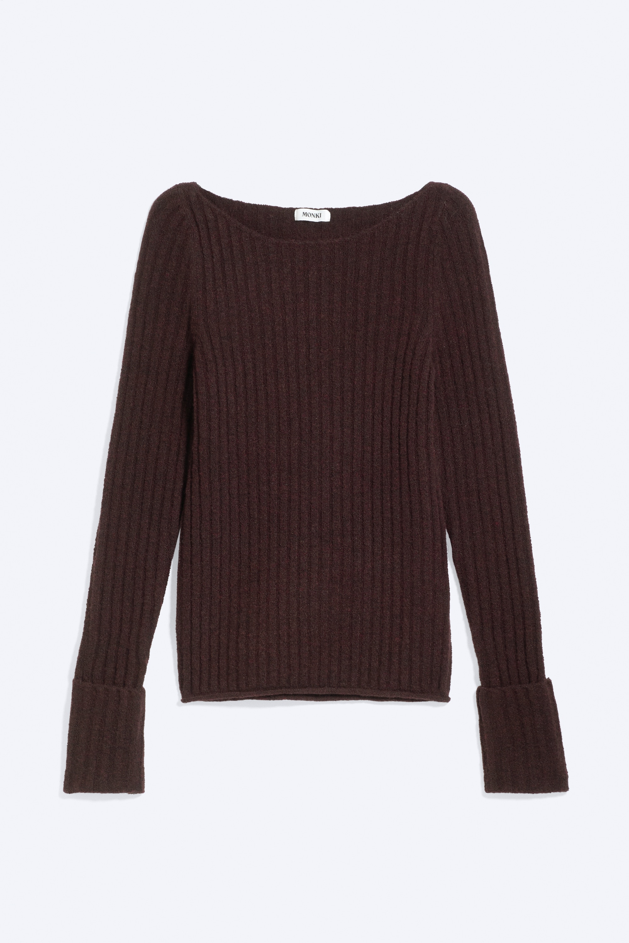 Knitted ribbed sweater - Dark Red/Dusty Light Blue