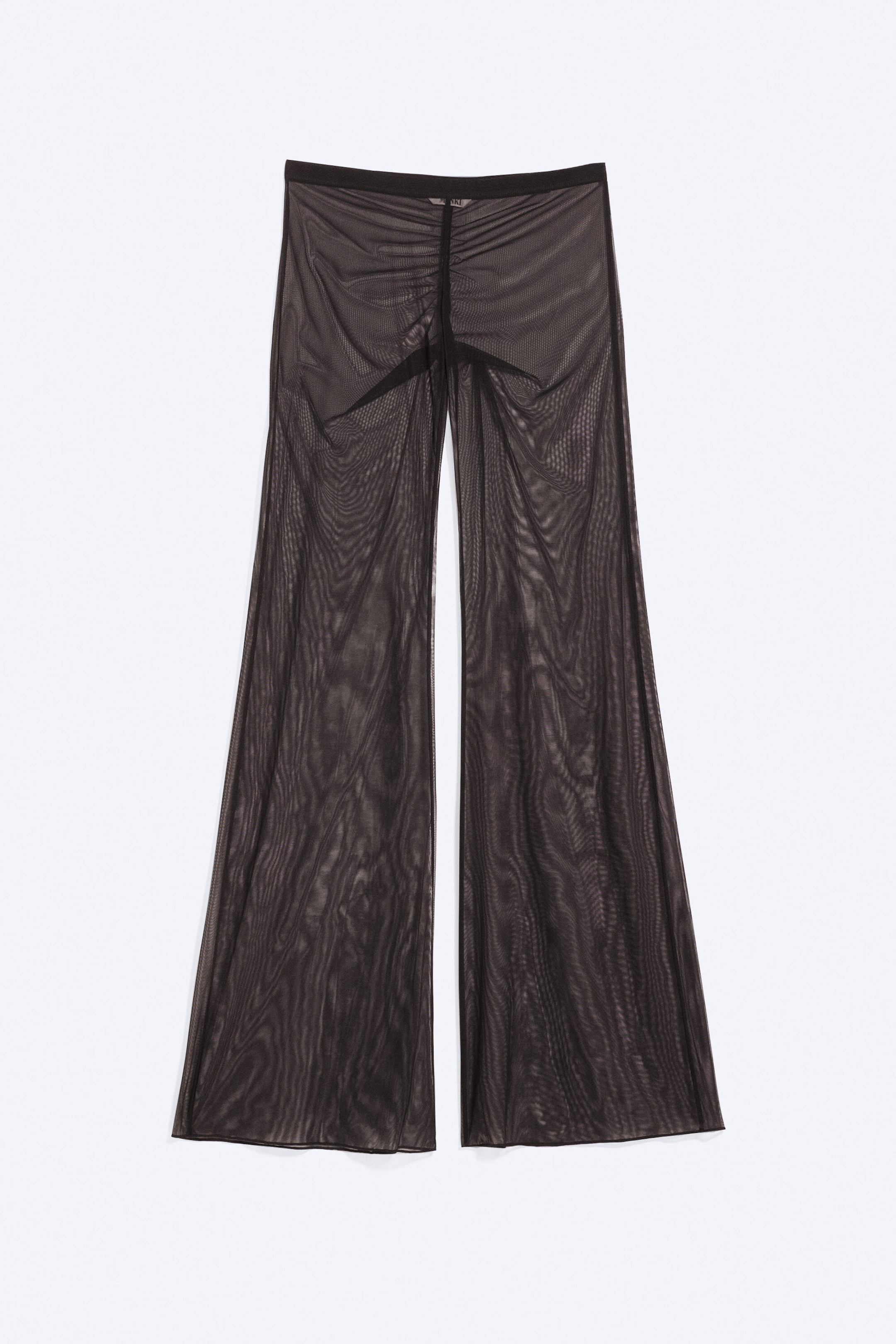 Dark Brown - Flared Printed Mesh Trousers - 1