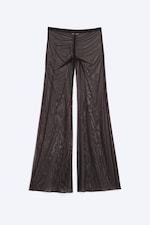 Dunkelbraun - Ausgestellte Hose aus bedrucktem Mesh - 0