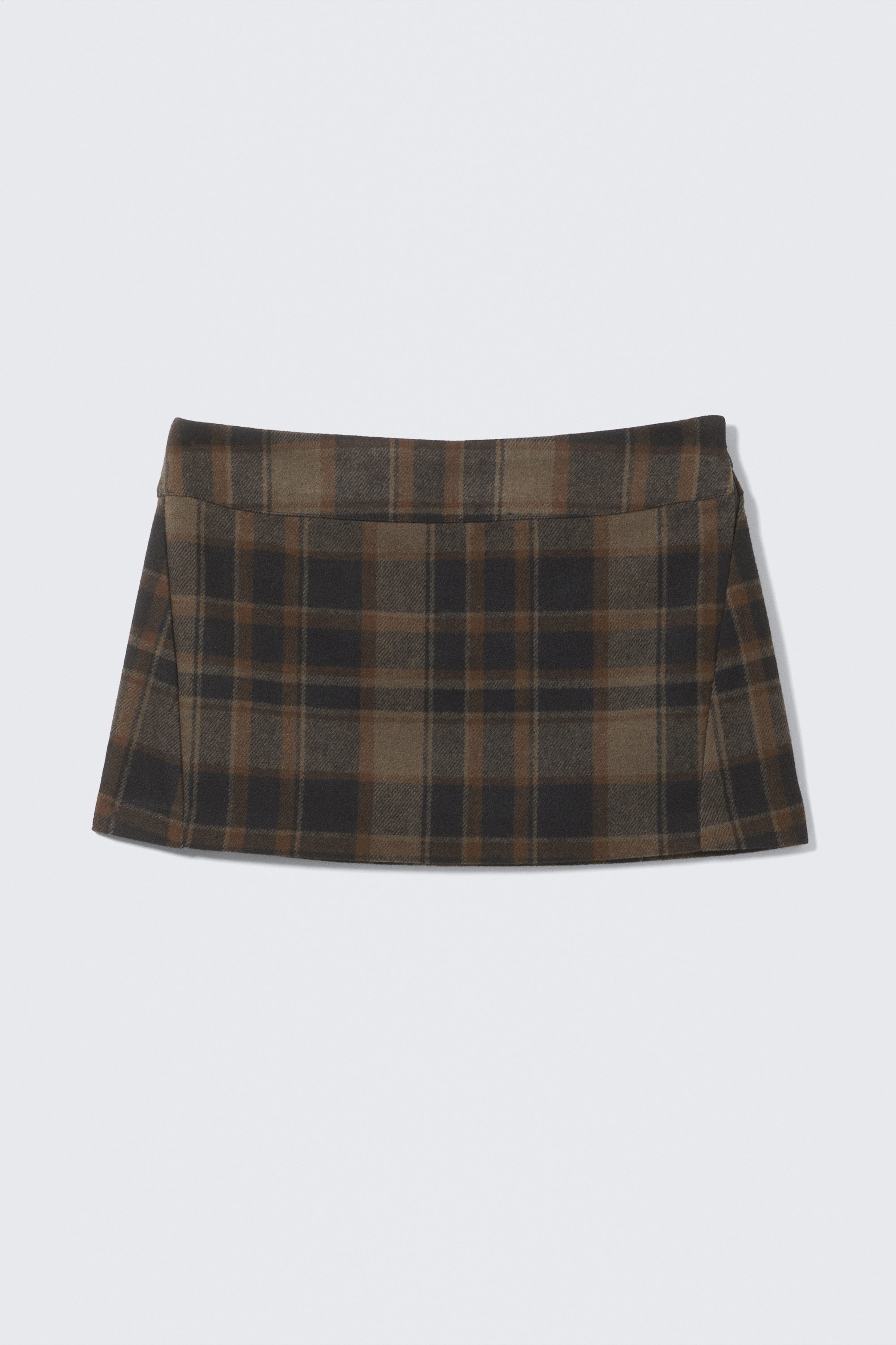 Brown Checked - Low Rise Brushed Twill Mini Skirt - 2