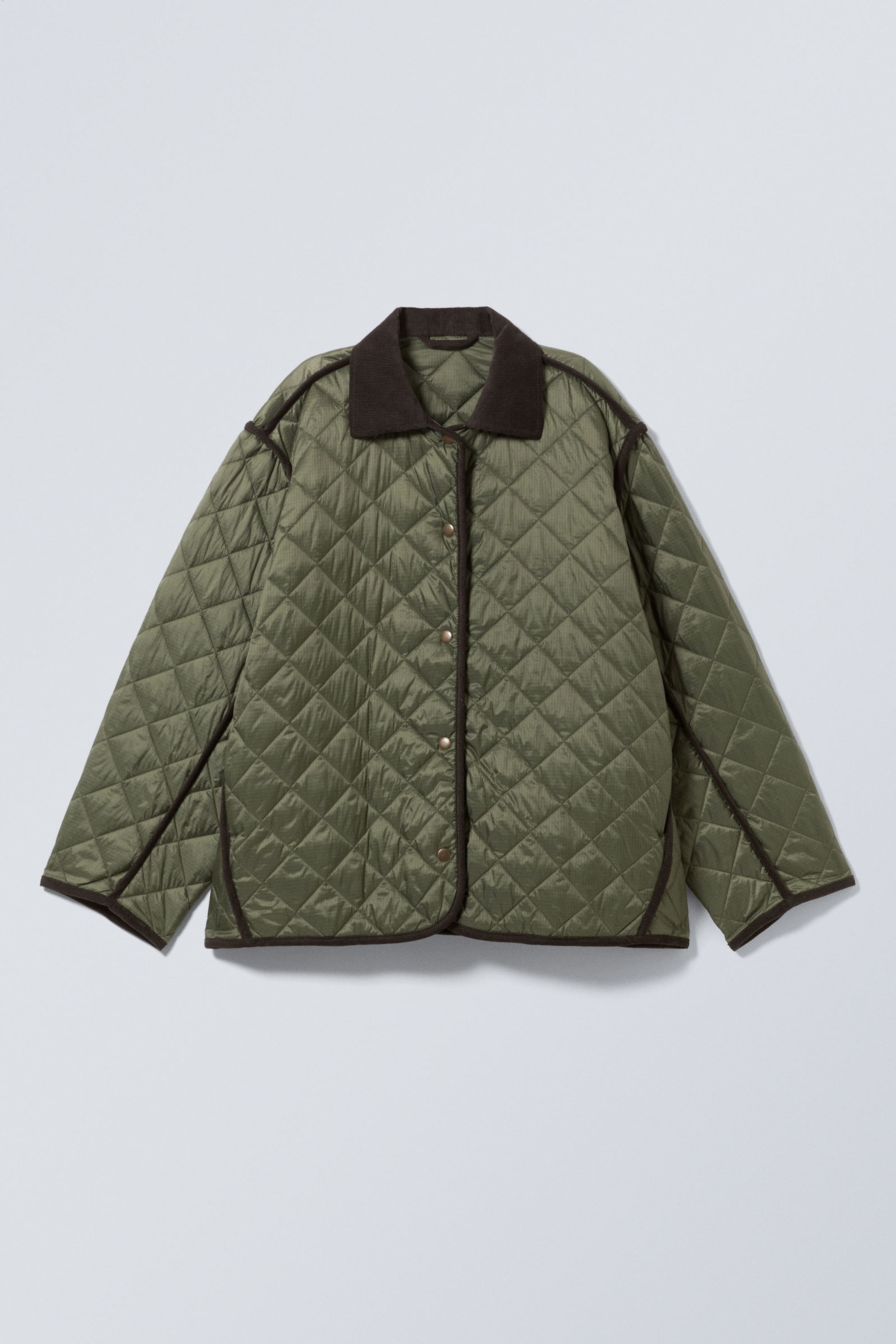 Dark Khaki Green - Oversized Quilted Liner Jacket - 3