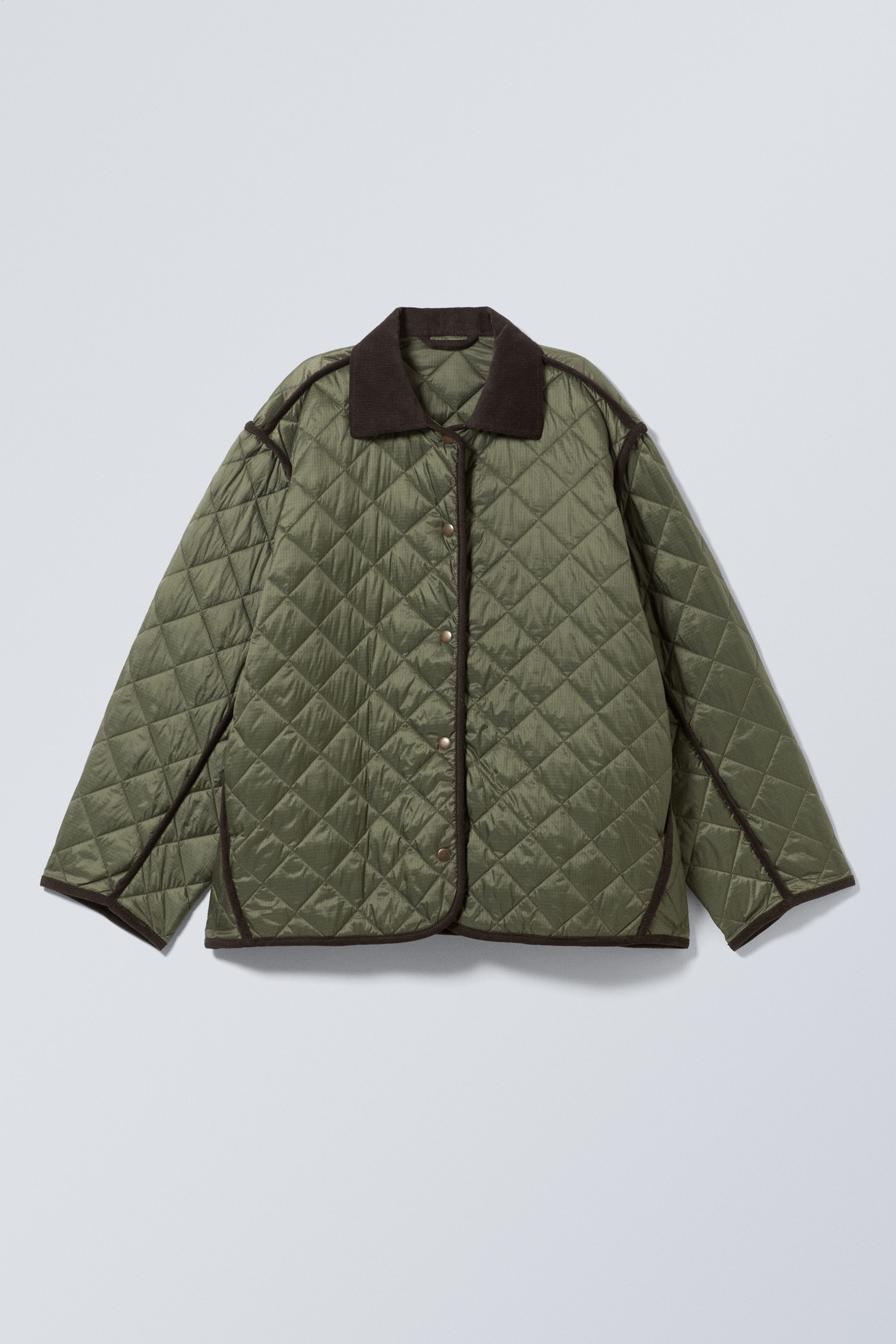 Dark Khaki Green - Oversized Quilted Liner Jacket - 1