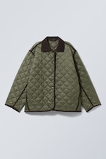 Mörk khakigrön - Oversized quiltad jacka - 0