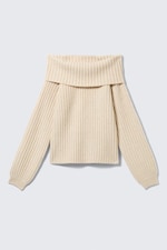 Beige clair - Pull côtelé à épaules dénudées - 4