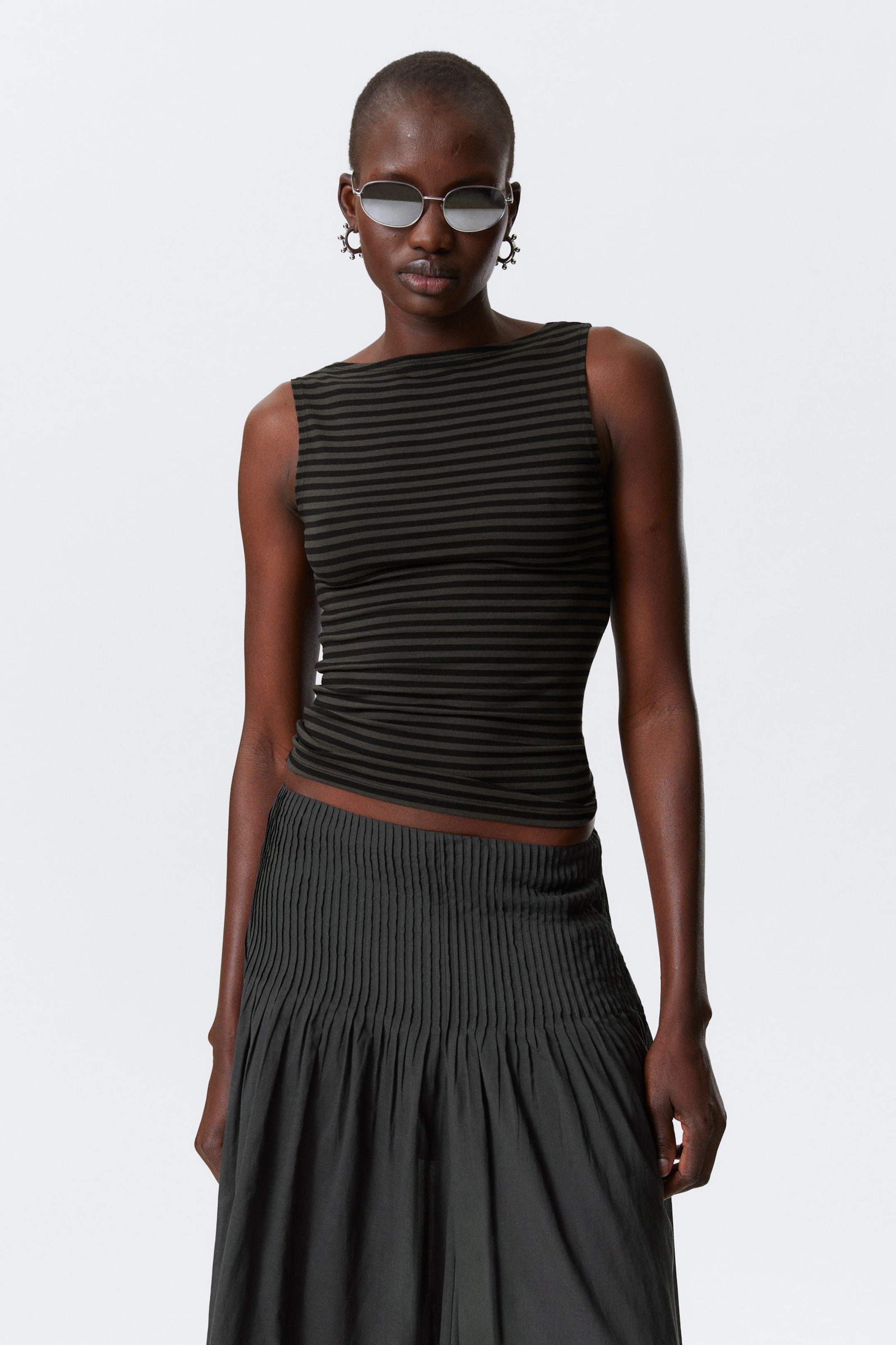 #383938 - Annie Striped Sleeveless Boat-Neck Top - 1