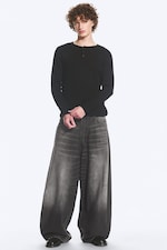 Black - Long-sleeved cotton henley - 1