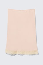 Dusty Pink - Mid Rise Satin Lace Midi Skirt - 0