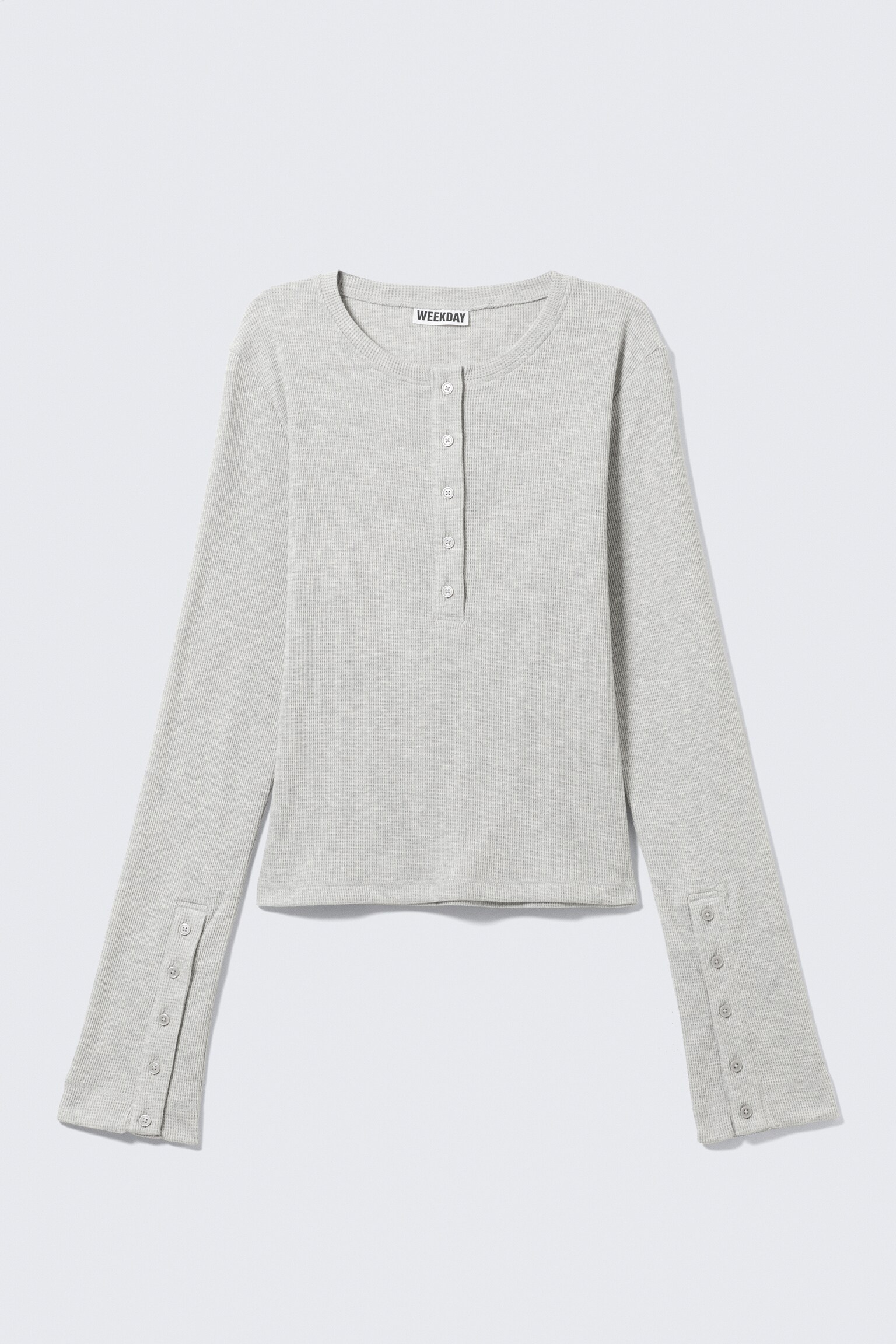 Top Henley de Manga Comprida em Malha Canelada - Cinzento mesclado - 2