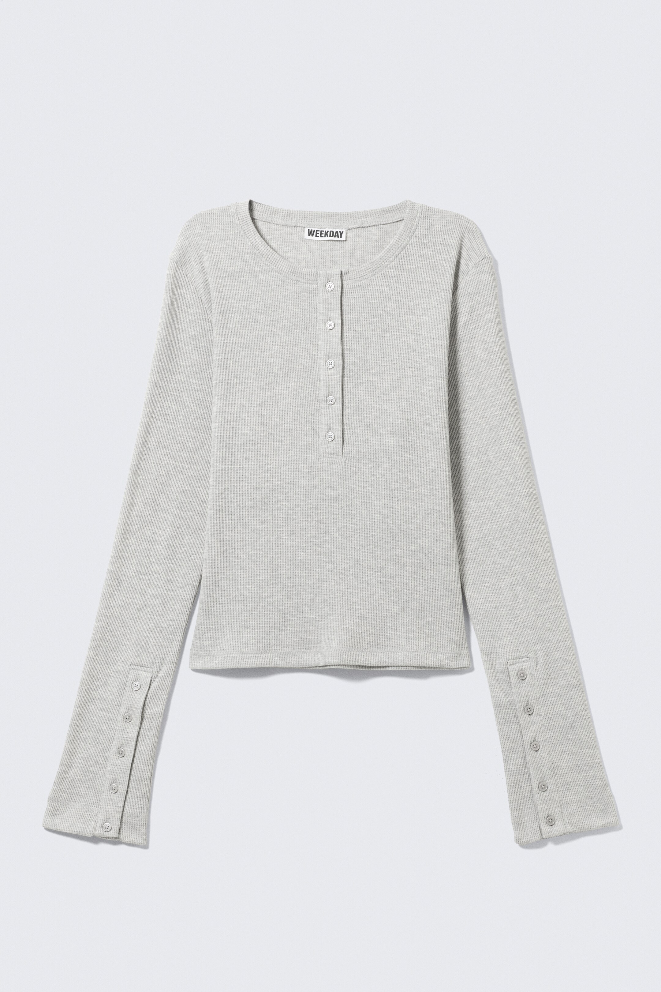 Vis større bilde: Langermet Henley-topp i vaffelstruktur - Gråmelert - DAME | H&M NO 5