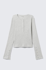 Grey Melange - Waffled Long-Sleeved Henley Top - 4