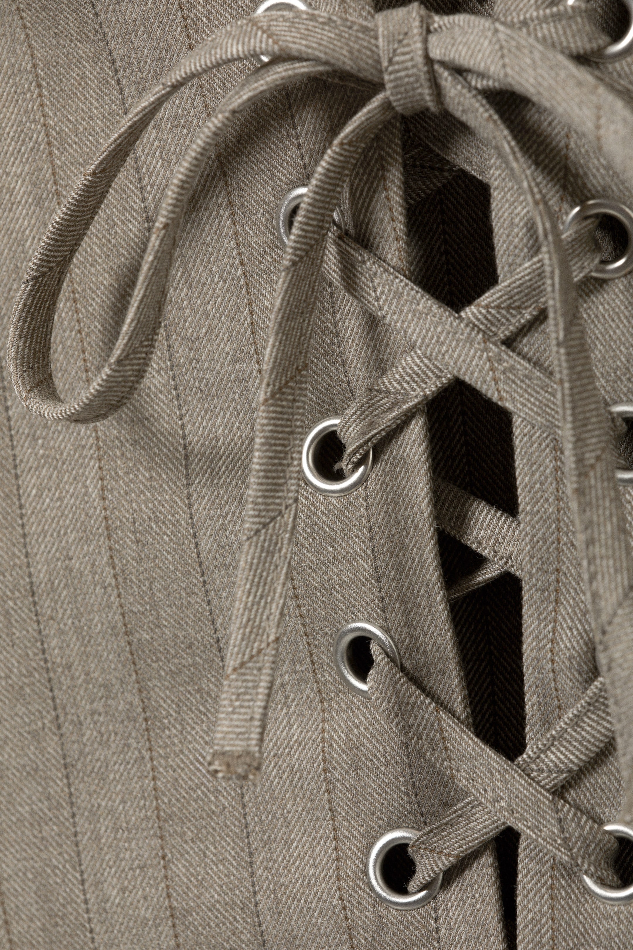 Striped Dusty Beige - Sleeveless Lacing Midi Dress - 8