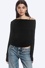 Black - Slim Cowl-Neck Long-Sleeved Top - 0