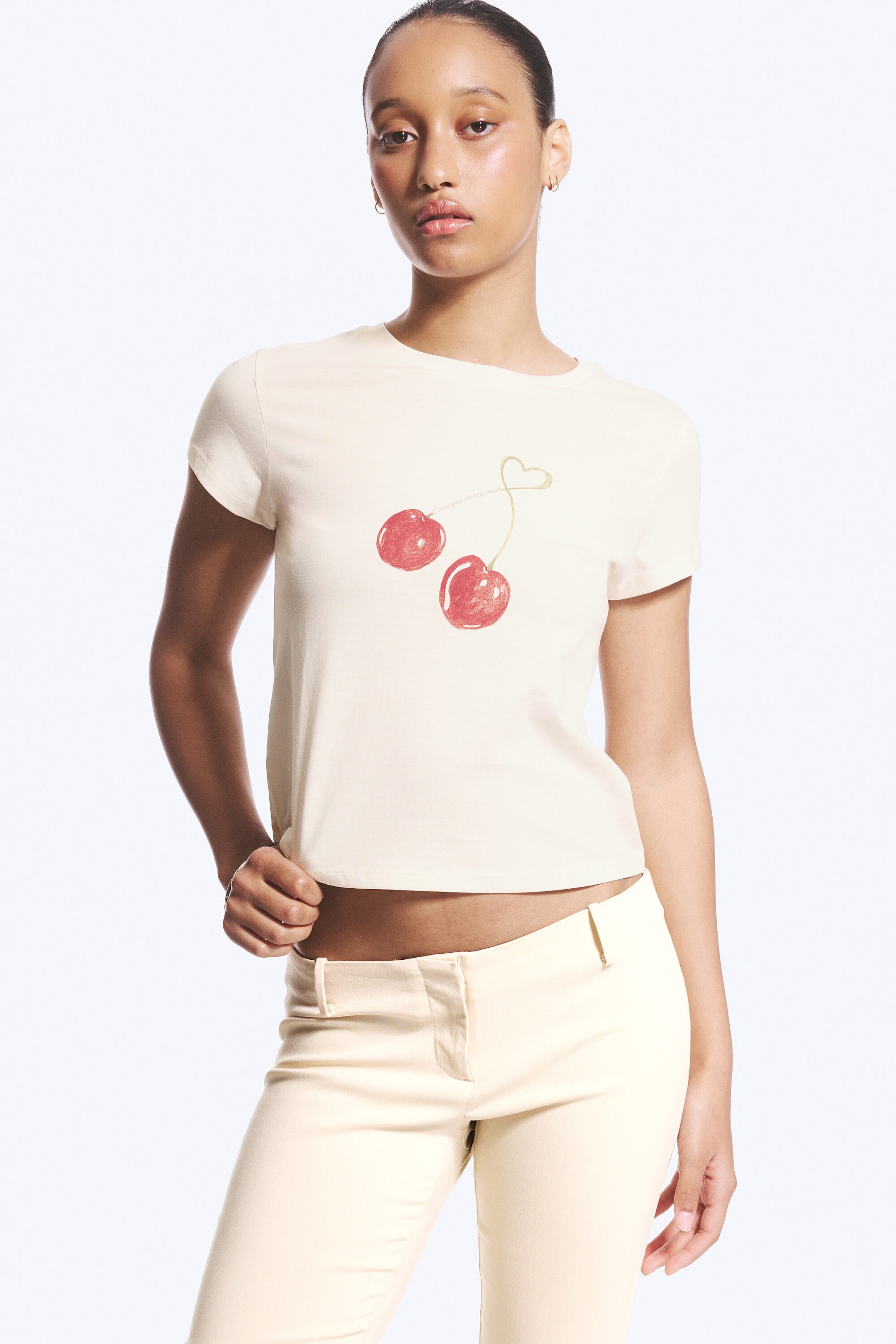 Ljusbeige - Cherry - ROSABEL PRINTAD BABY TEE - 1