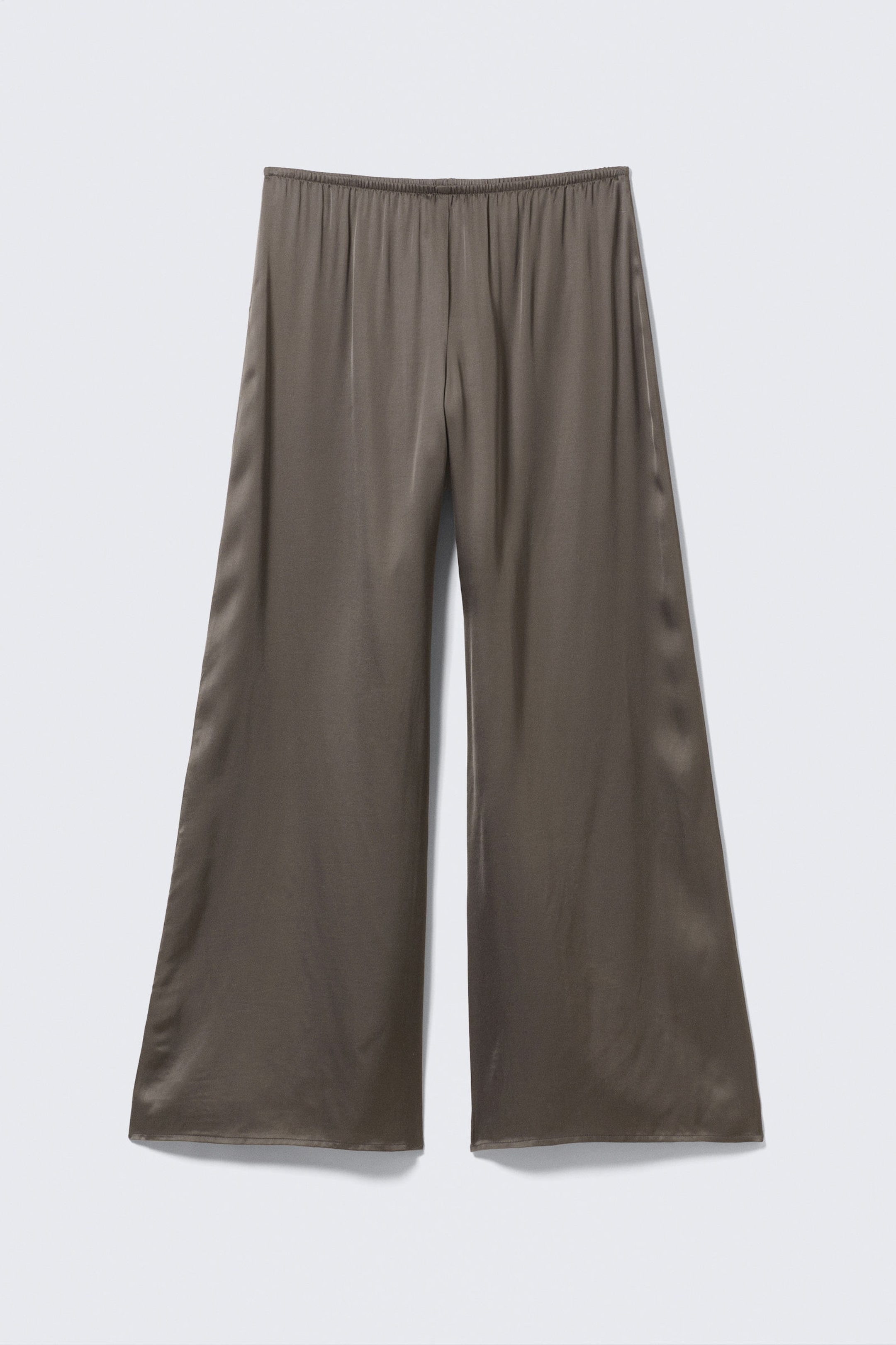 Donkertaupe - Gedrapeerde satijnen broek met wijde pijpen - 4