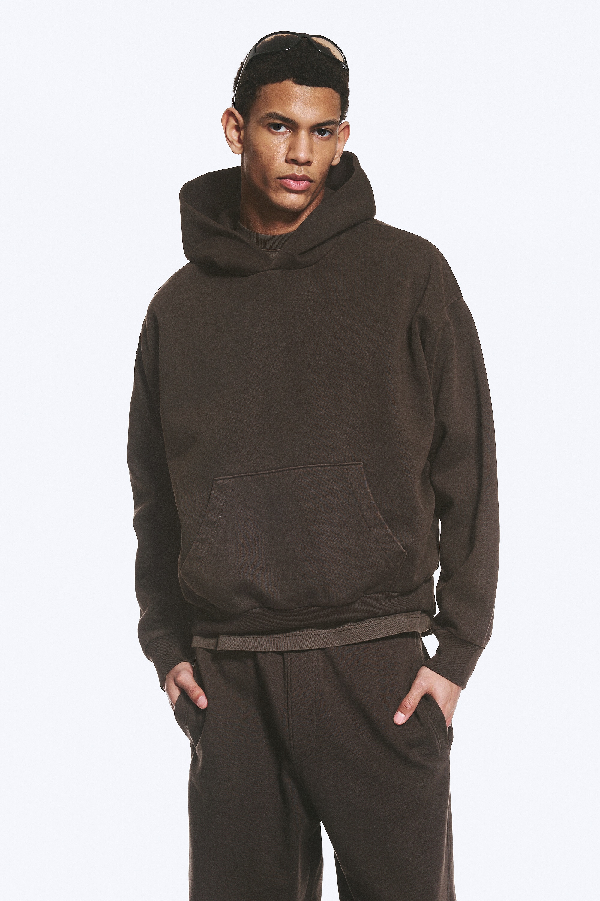 Hoodie Loose Fit - Marrone scuro lavato/Grigio mélange/Nero/Verde lavato