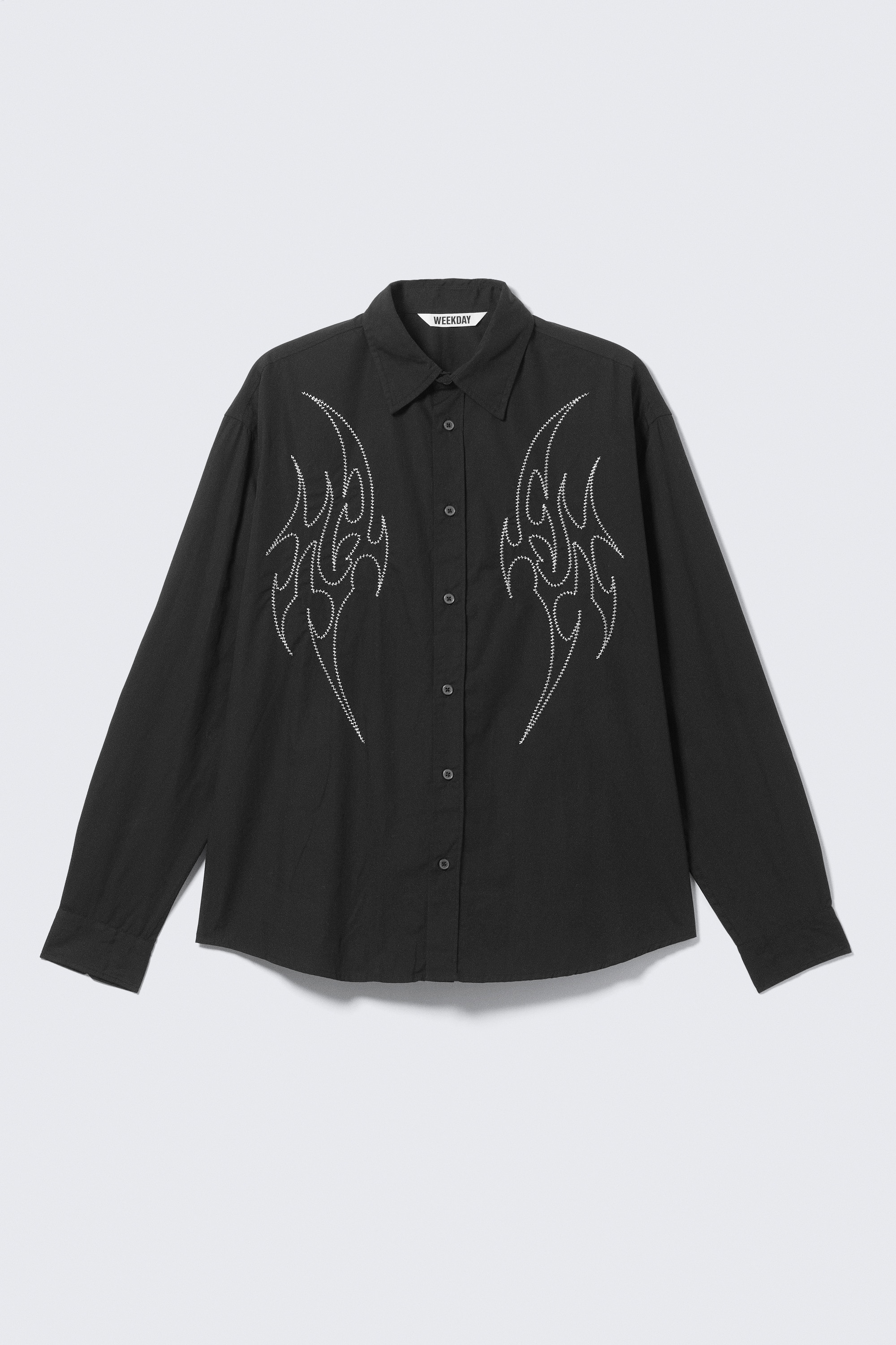Loose Embroidered Cotton Shirt - Embroidered Black