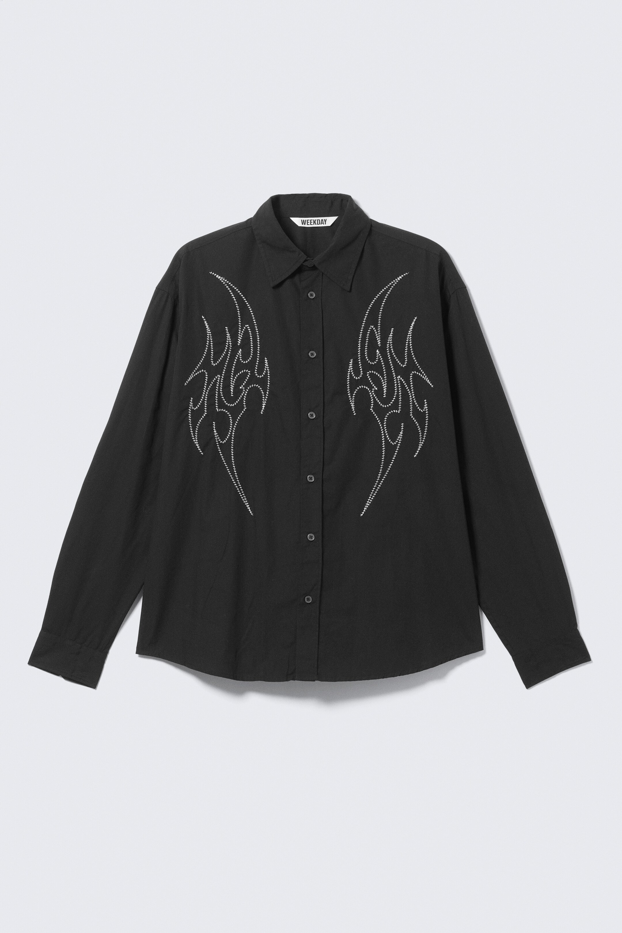 View larger image: Loose Embroidered Cotton Shirt - Embroidered Black - Men | H&M GB 5