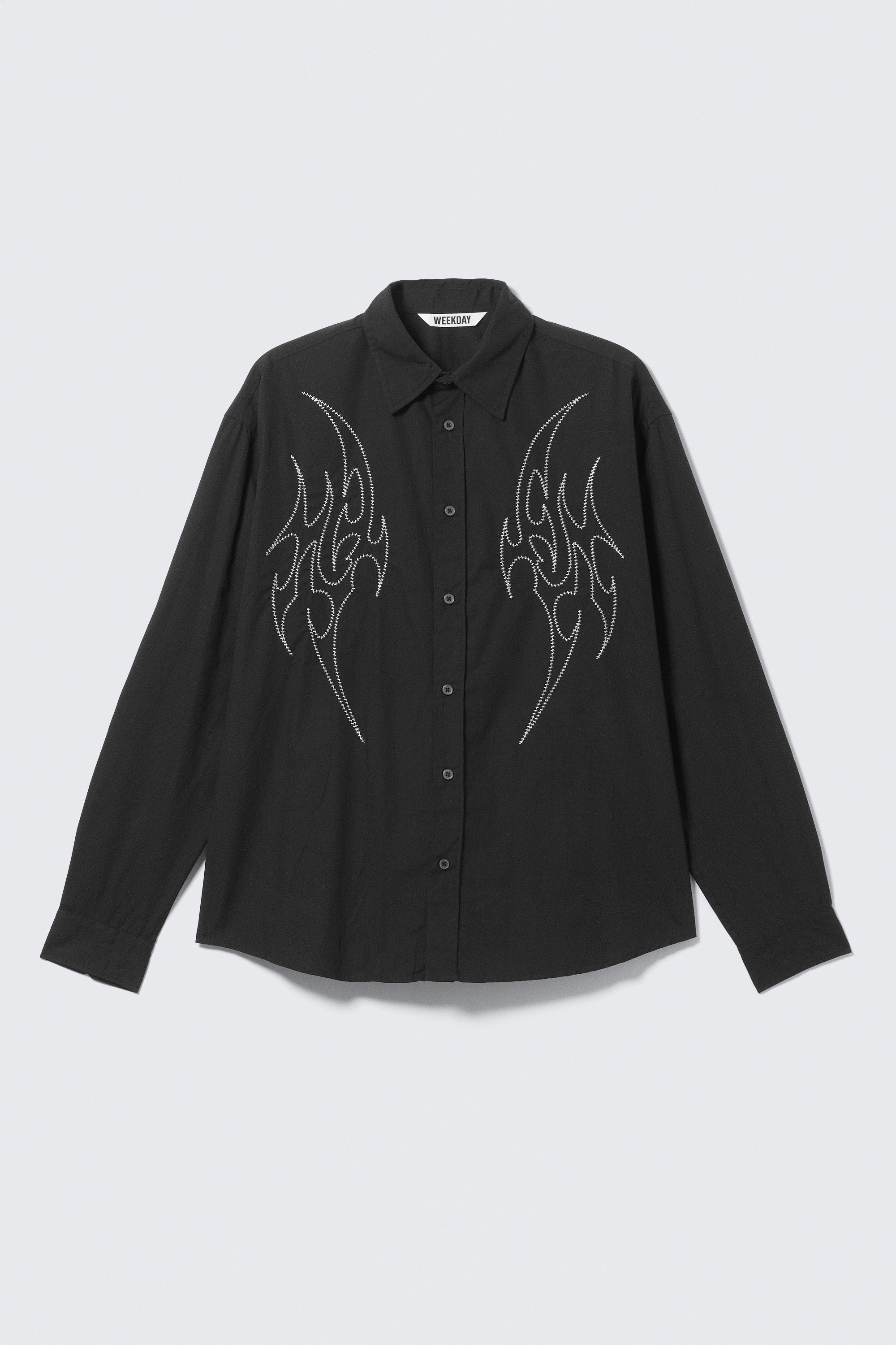 Embroidered Black - Loose Embroidered Cotton Shirt - 1
