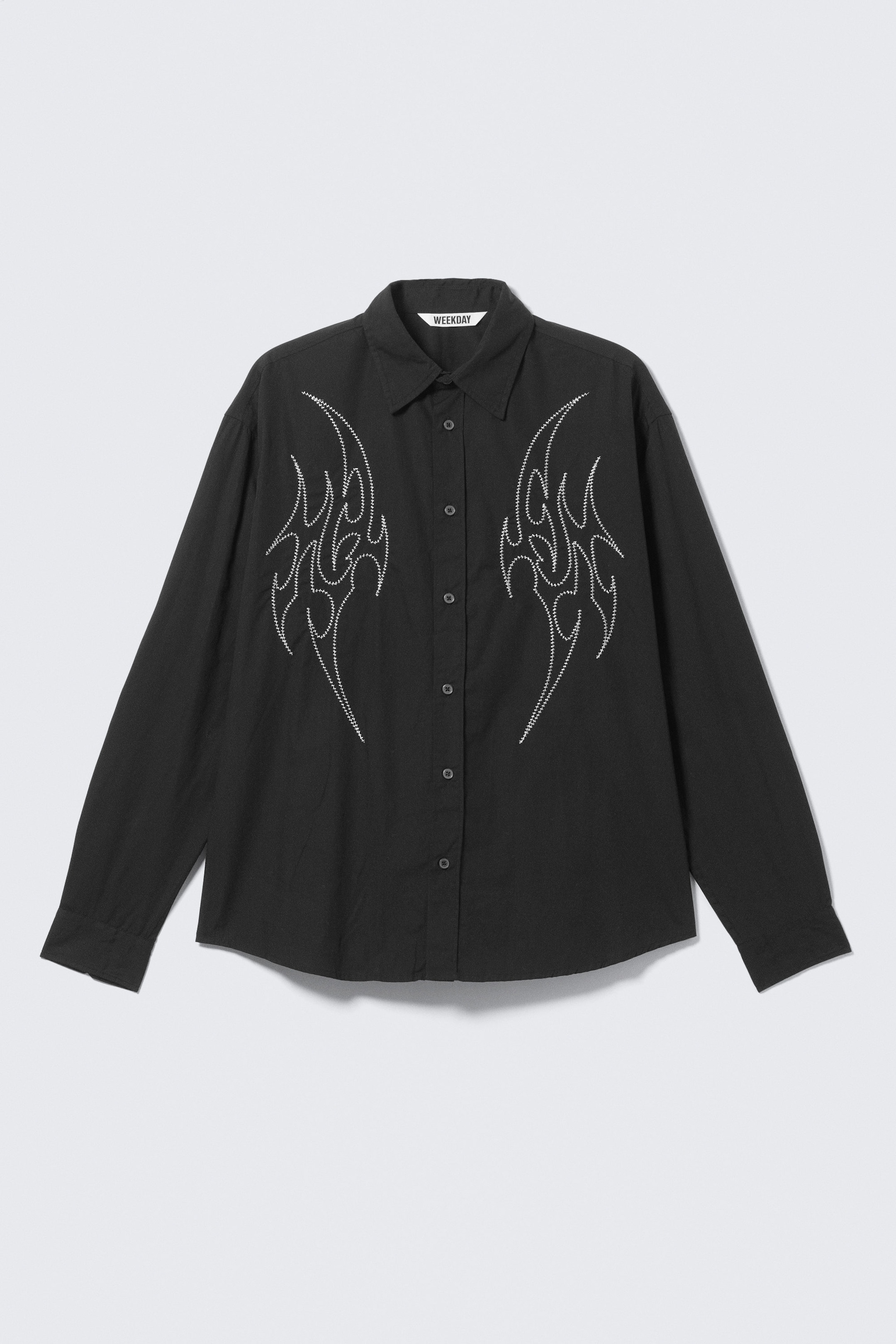 Embroidered Black - Loose Embroidered Cotton Shirt - 5