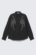 Embroidered Black - Loose Embroidered Cotton Shirt - 5
