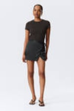 Dark Grey - Satin Wrap Mini Skirt - 0