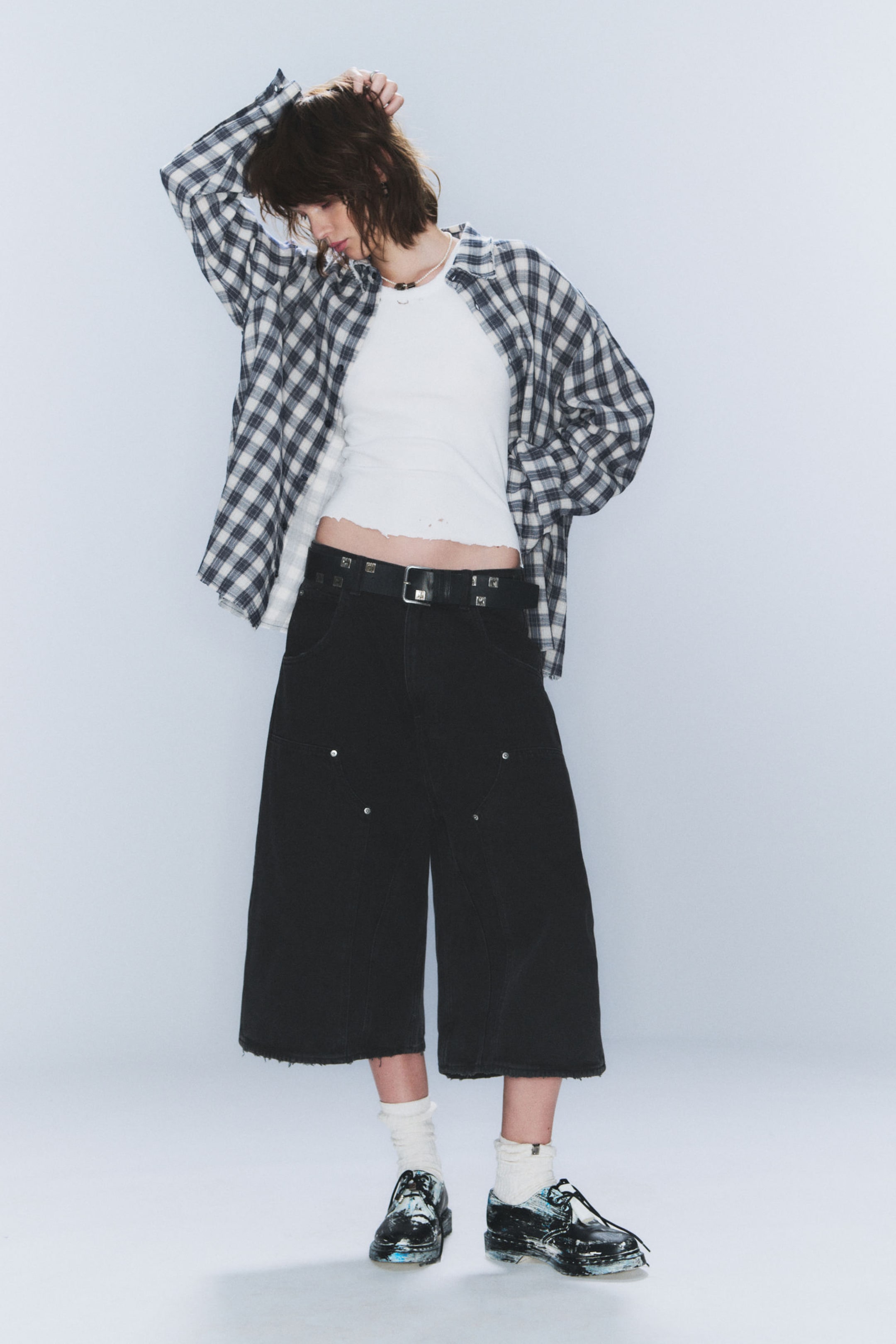 Checked Dark Blue - CM x LB Checked Long-Sleeved Unisex Shirt - 6