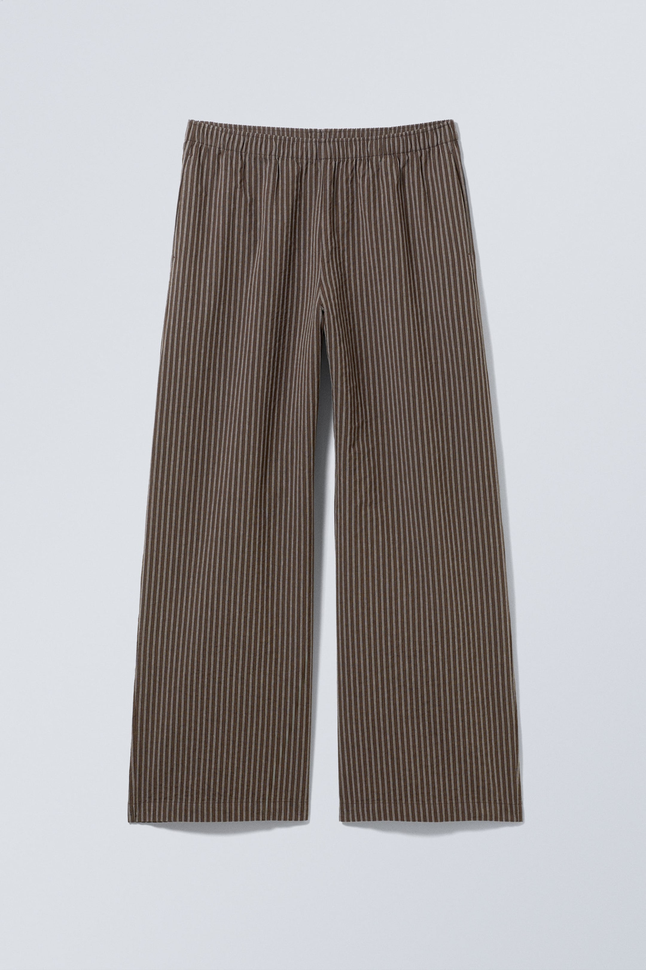 Striped Brown - Low Loose Cotton Trousers - 4