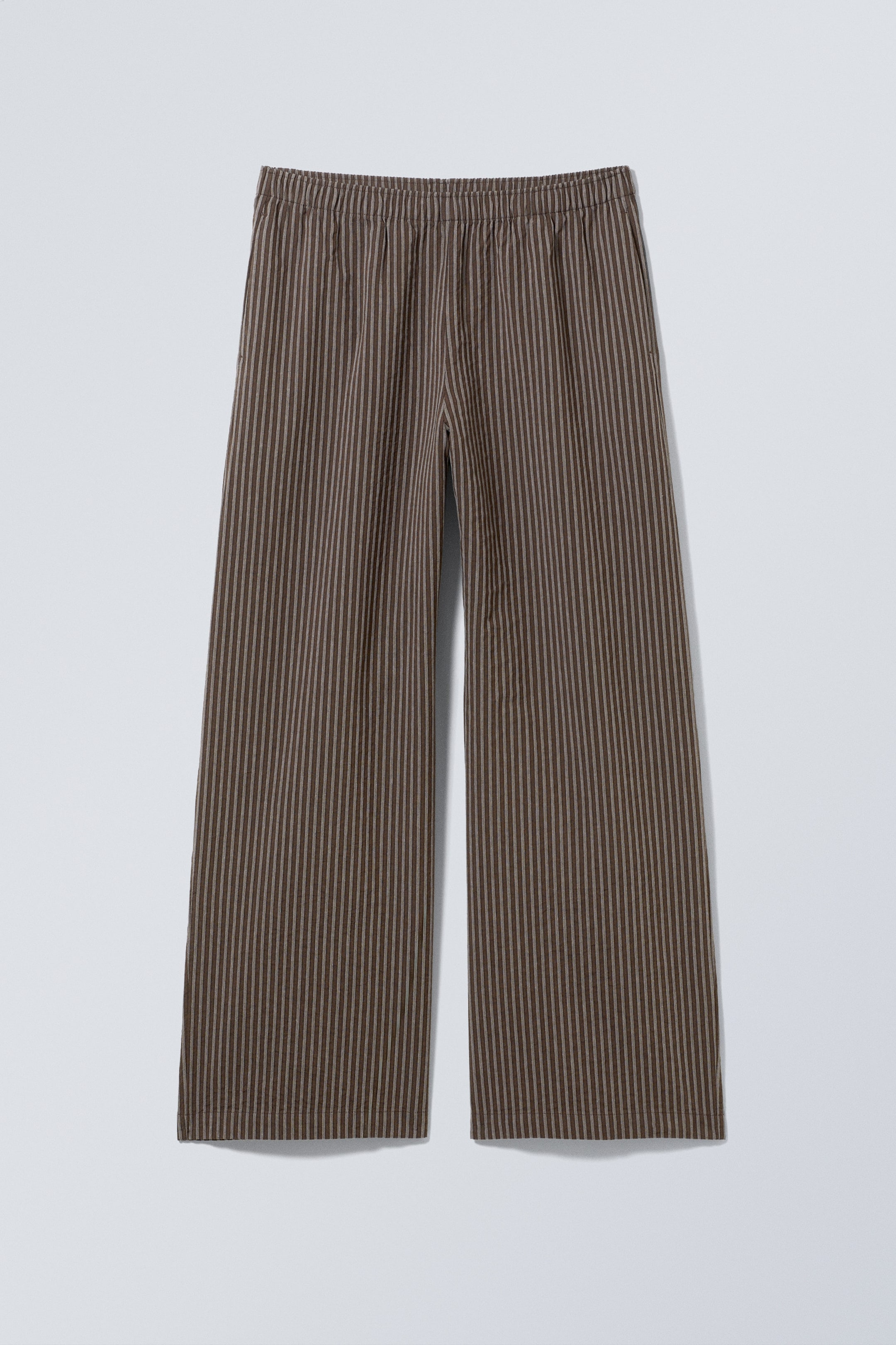 Striped Brown - Low Loose Cotton Trousers - 0