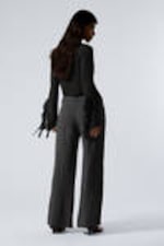 Dark Grey - Crinkle Low Waist Loose Fit Trousers - 2
