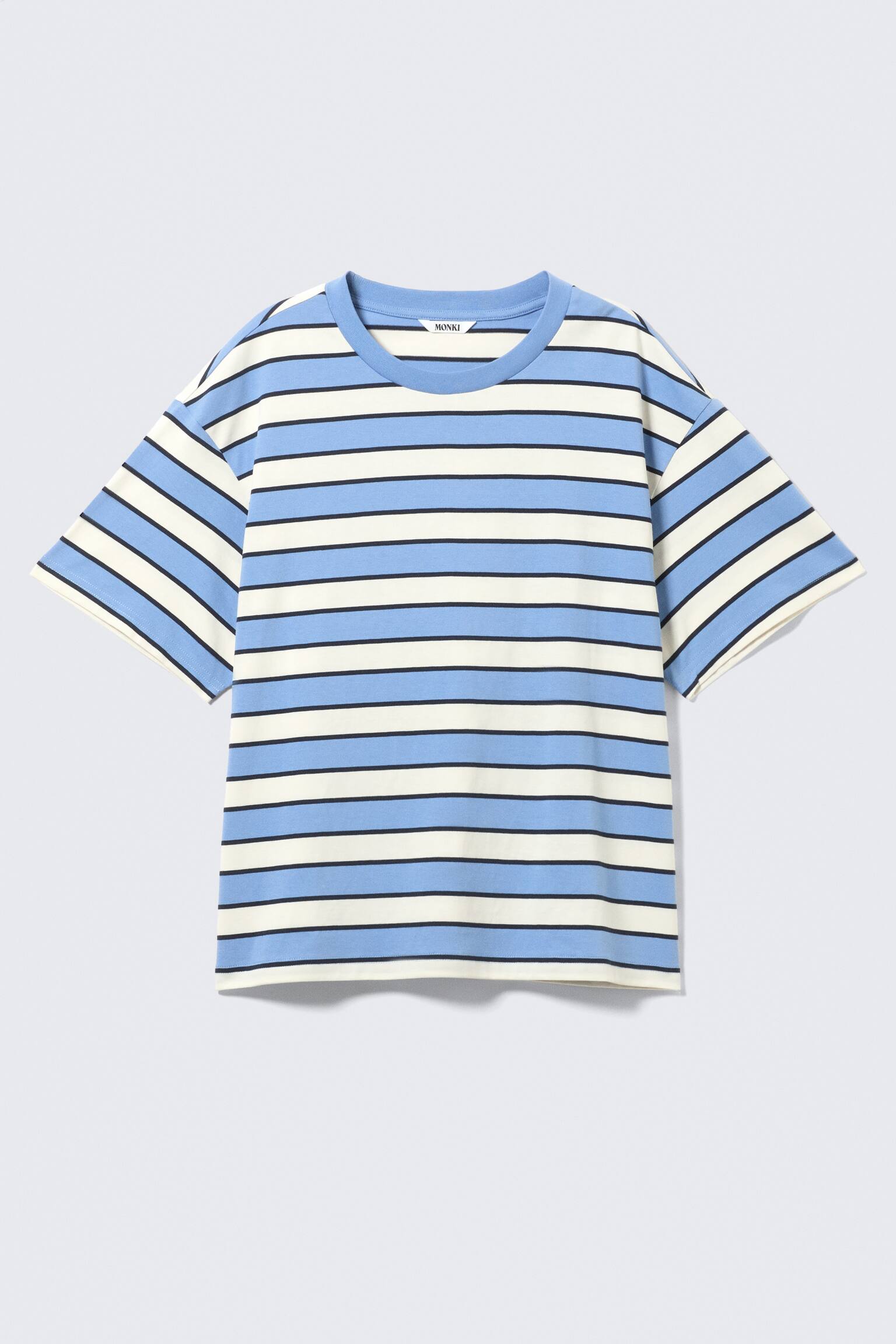 T-shirt boxy en coton - Rayures bleu et blanc/Rayures noires et blanches/Beige Clair - Rayure Lilas - 2