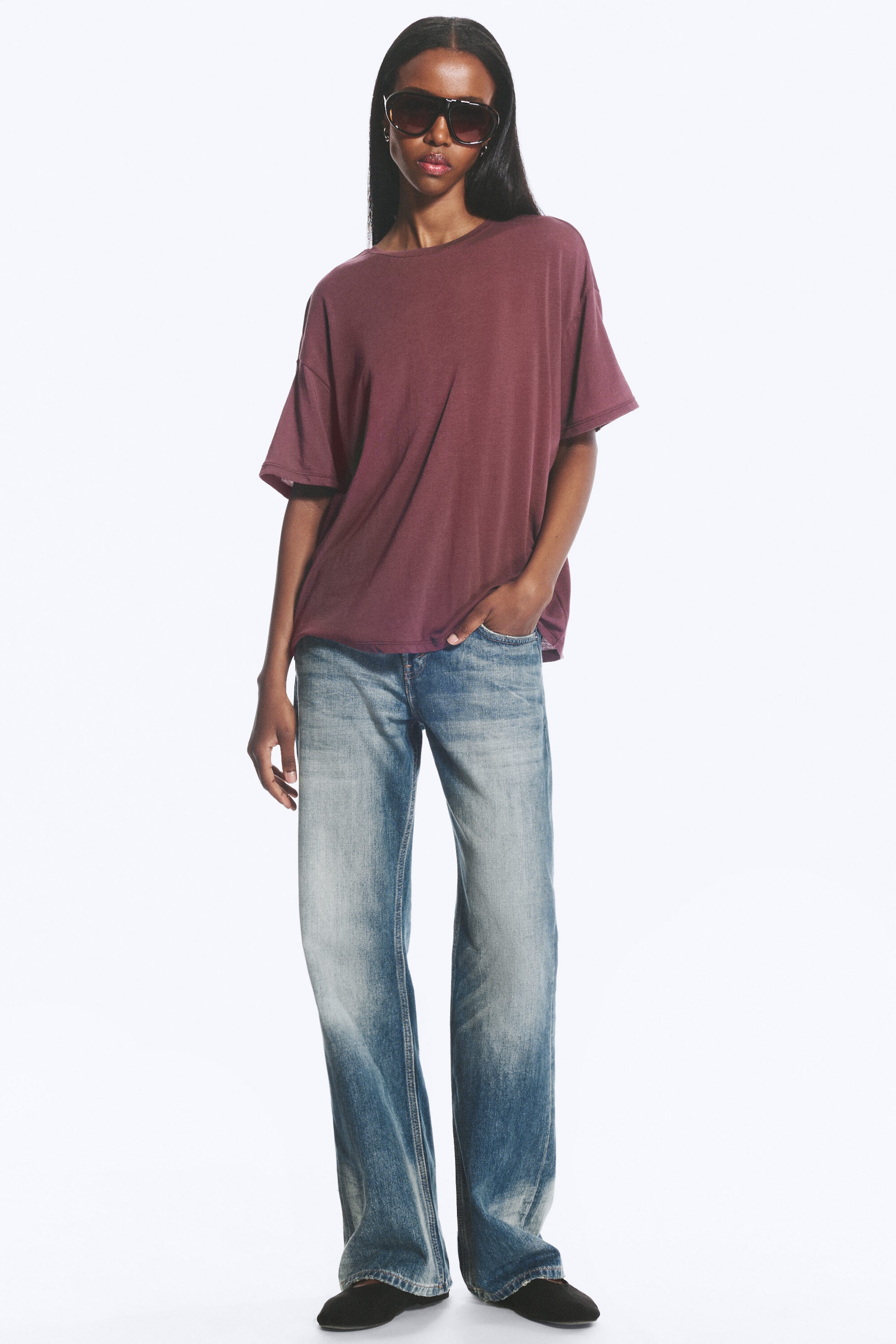 Dark Lilac - Sheer Relaxed Boxy T-Shirt - 1
