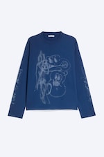 Dunkelblau - Ninja-Frosch - Kastiges Langarmshirt mit Grafikprint - 0