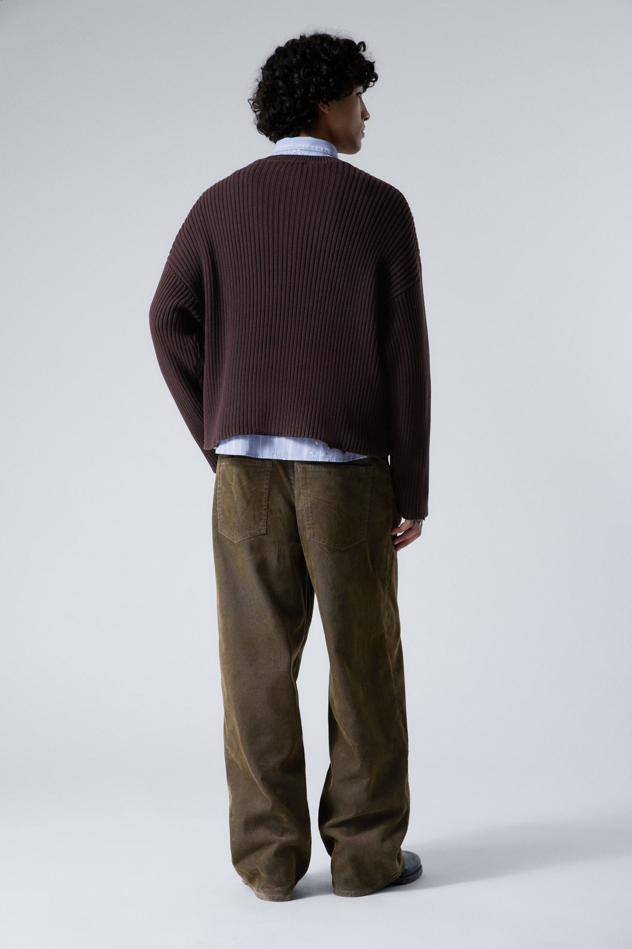 Dark Mauve - Loose Ribbed Cotton Sweater - 2